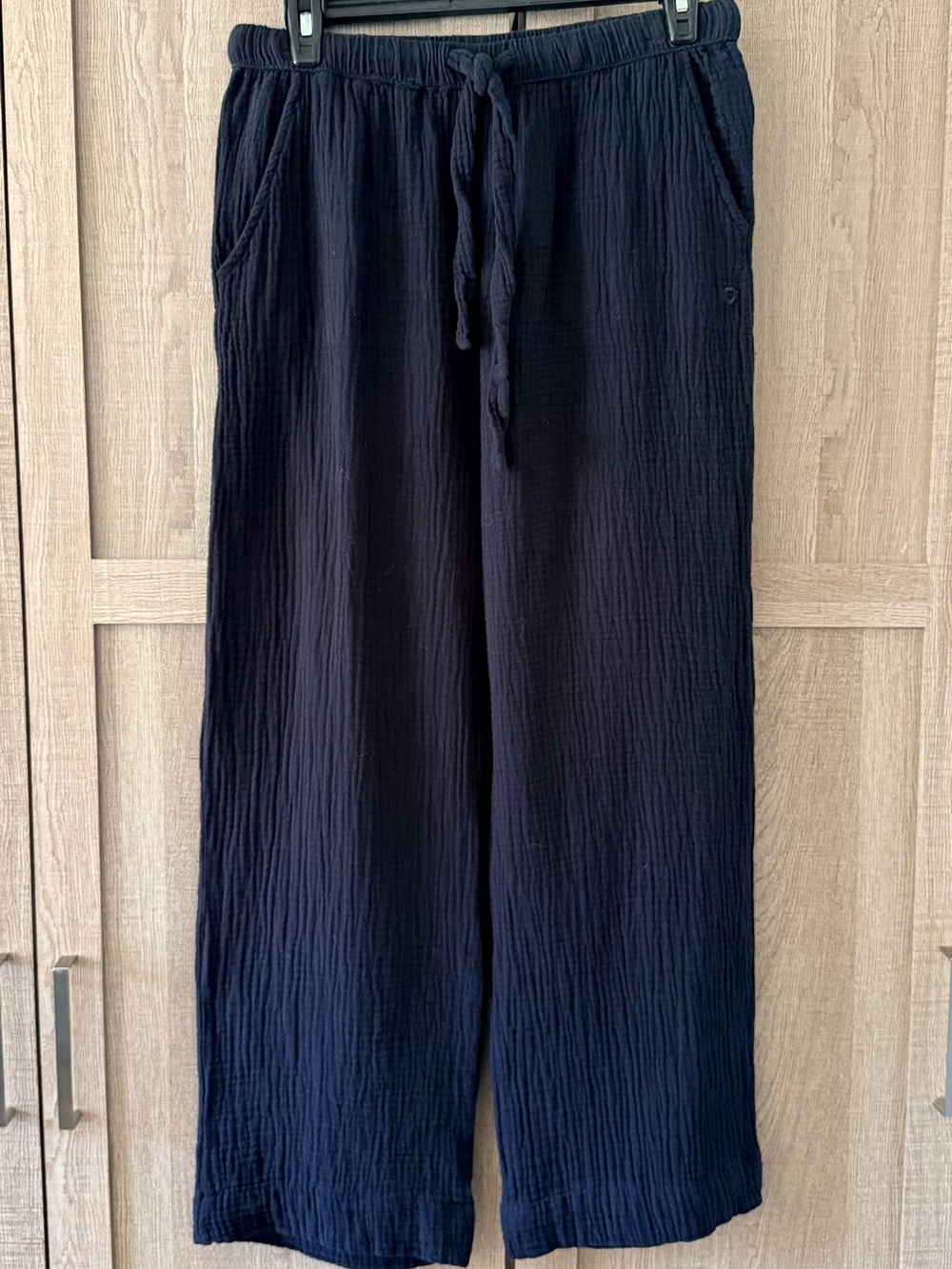 Tamara Black Wide-Leg Cotton Drawstring Pants SZ.S